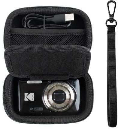Rieibi Custodia rigida per fotocamera compatibile con KODAK PIXPRO FZ55/FZ45, KODAK Pixpro C1, Canon IXUS 285 HS, piccola borsa protettiva con cinturino da polso e moschettone porta accessori