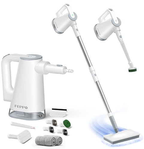 FEPPO Dampfreiniger 10-in-1 mit abnehmbarem Handdampfreiniger, 15 s Aufheizzeit, 230°F Heißdampf, als Dampfmop mit Zubehör & 2 Pads, für Böden, Parkett, Fliesen, Fugen, Teppich, Küche & Bad