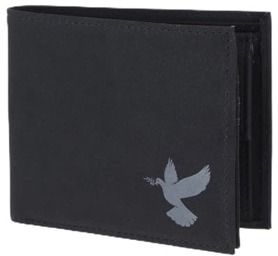Oxmox Geldbörse Herren/Portemonnaie Damen | Wallet mit RFID Schutz | New Cryptan (Vegan) | 5 Kreditkartenfächer | Querscheinbörse Querformat | schwarz | Freedom Pigeon Print Grey