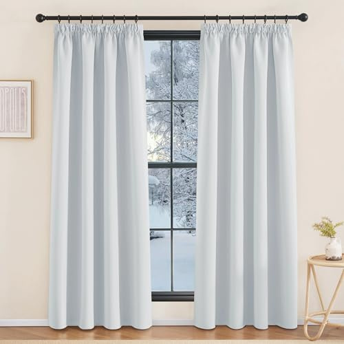 KGORGE Kälteschutz Thermovorhang mit Kräuselband Vorhänge Blickdicht | Grauweiß, 2er Set, 200 x 140 cm(HxB), Thermo Vorhang gegen Kälte für Schienensystem, Verdunkelung, Sonnenschutz, Wohnzimmer