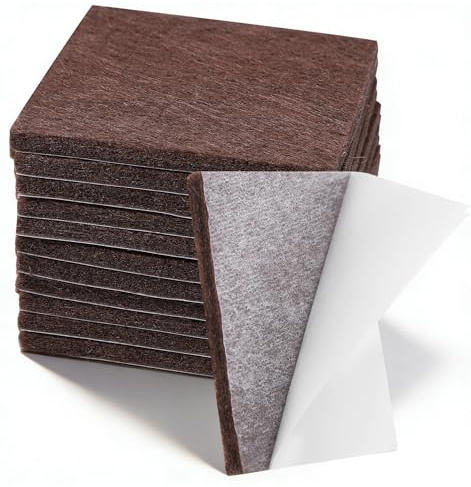 12Pcs Square Felt Furniture Pads, 2x2 Inch Self-Adhesive Felt Pads for Chair Legs, Cuttable Floor Protectors for Hardwood Floors, Brown (50mm)