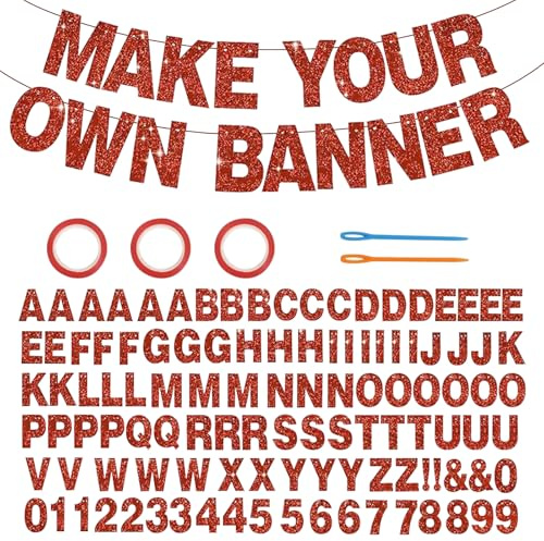 116 benutzerdefinierte Banner mit funkelnden Buchstaben, DIY, personalisiert und wiederverwendbar, Geburtstag, Willkommensfeier, Zuhause, Hochzeit, Party, Dekoration (rot)