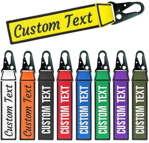 Krvaxe Personalised Keyrings, 1PCS Customised Keychains Double-sided Embroidery of Text, Number Plate Keyring for Motorcycle Car Rooms Keys, Fabric Luggage Tag Unisex