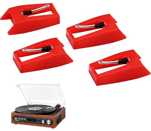 Oavie 4 Pack Record Player Needles, Universal Turntable Stylus Replacement, Ceramic Tip for Vinyl Record Players, Suitcase Phonograph Needle with Protective Cover, Compatible with Most Belt-Driven Pla