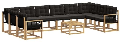 vidaXL Outdoor-Sofagarnitur mit Kissen 11 pcs Weiß und Schwarz, Garten-Sofa, modernes Outdoor-Satz, haltbare Terrassenmöbel, perfekte Lounge für Entspannung und Komfort
