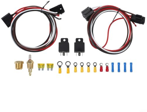 40 Amp Dual Electric Fan Relay Kit Including Temperature Sensor Switch 185 On 175 Off And Full Wiring Harness For 10 To 16 Inch Cooling Fans