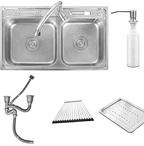 HomeLava Fregadero de Dos Seno, Fregadero de Acero Inoxidable 304, Fregadero de Cocina (39 x 36 x 21 cm; 32 x 36 x 21 cm)