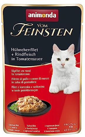 animonda vom Feinsten Katzenfutter nass mit Hühnchenfilet + Rindfleisch (18 x 50g), getreidefreies Katzenfutter nass ohne Zucker, mit frischen, fleischigen Zutaten