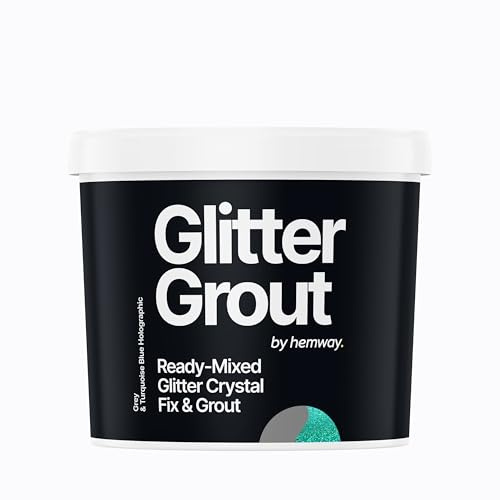 Hemway Turquoise Blue Holographic Glitter with Grey Grout 2.5L / 4.5kg Ready Mixed Glitter Grout & Fix | Floor, Wall & Tile Adhesive, Water-Resistant, Anti-Mould, Easy to Use & Fast-Drying