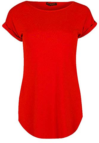 Fashion Star Womens Plain Stretchy Curved Hem Jersey T-Shirt Red Plus Size (UK 20/22)
