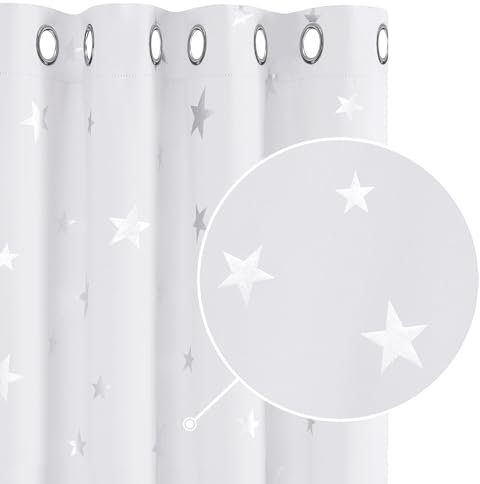 Deconovo Tende Oscuranti Termiche Isolanti con Stelle Stampate per Soggiorno e Camera da Letto Moderne Interni 2 Pezzi con Occhielli, 140x260 CM, Grigio Perla