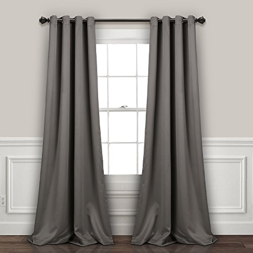 Lush Decor, Dark Gray Curtains-Grommet Panel with with Insulated Blackout Lining, Room Darkening Window Set (Pair), 108 L