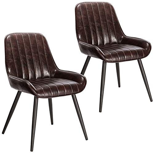 Lestarain Esszimmerstühle 2er Set, Retro Küchenstühle Polsterstuhl Wohnzimmerstühle Sitzfläche Aus PU Retrostuhl mit Metallbeine Besucherstuhl Stuhl für Esszimmer Wohnzimmer Küche Dunkelbraun