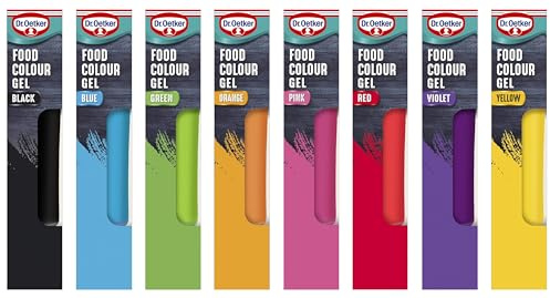 Dr. Oetker Rainbow Food Colouring Set of 8 Colours, Concentrated Gel Food Colouring, Easy to Use Squeezy Tubes, Transform Plain Cakes Into Bright, Eye-Catching Creations.