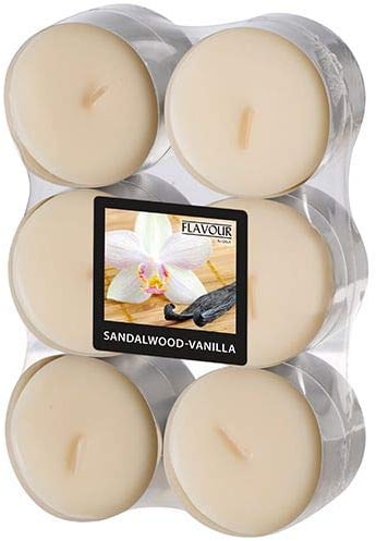 Gala Flavour by GALA Maxi Duftlichte Ø 58 mm, 24 mm elfenbein - Sandalwood-Vanilla 96920 Riesen-Teelichte Duftkerzen, 144 Stück