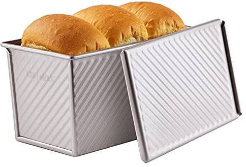 CHEFMADE Pullman Loaf Pan with Lip, 0.99Lb Dough Capacity Non-Stick Rectangle Corrugated Toast Box for Oven Baking 4.2 x 7.7x 4.4 (Champagne Gold)