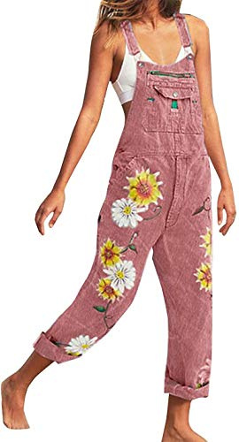 Lazutom - Salopette da donna in denim con stampa floreale rosa 44