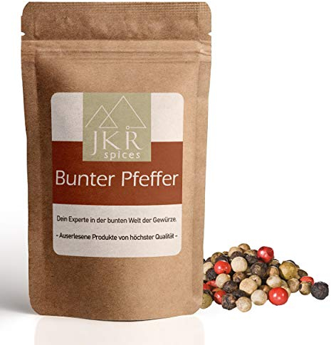 JKR Spices® Bunter Pfeffer ganz 1000g - grüne rosa beige schwarze Pfefferkörner | ganze Pfeffer Körner für Pfeffermühle und Mörser | Pfefferkörner bunt in Spitzenqualität