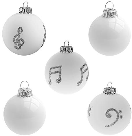 mugesch 5er-Set Weihnachtskugeln Musikmotive weiß - Schönes Geschenk für Musiker