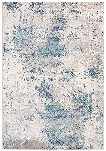 Carpeto Groß Teppich Wohnzimmer 200x300cm Creme Blau Abstrakt Weich Elegant | Teppich für Schlafzimmer Esszimmer Büro Beige Pflegeleicht Fußbodenheizungsgeeignet Reinigungsmittelbeständig Kurzflor Modern