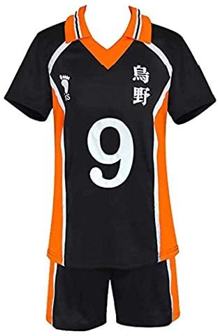 Qian Qian Unisex Haikyuu Kostüm High School Volleyballanzug Karasuno Hinata Shoyo Tobio Kageyama Halloween Cosplay Hemd Shorts (L, Stil 9)