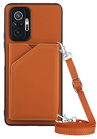 Paekear Handykette für Xiaomi Redmi Note 10 Pro, PU-Leder Hülle- Handyhülle mit Band zum Umhängen - Klapptasche Handytasche Case mit Handy-Kette, Kartenfach und Portmonee, Braun