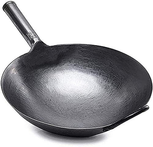 Wok, Wok Tradicional, Wok De Servicio Inoxidable De Cocina,Wok Con Revestimiento Antiadherente Martillado A Mano,Wok Doméstico Sin Revestimiento,Estufa Comercial De Fondo Redondo Wok Wok Con Asa-38Cm