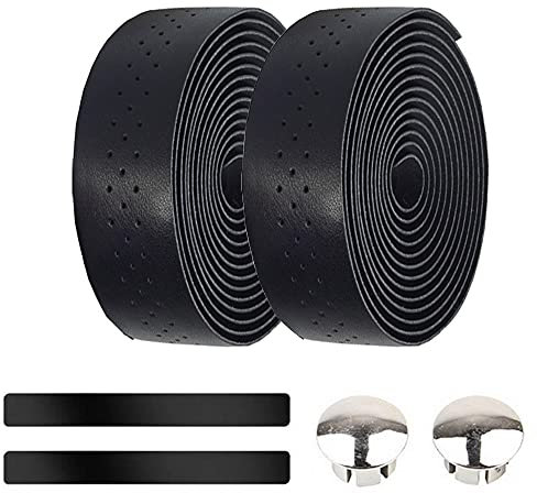 ETOPARS 2 Rollen Schwarz Fahrradlenkerband PU Leder Fahrrad Lenkerbänder Radfahren Rennrad Lenkerband Cycling Band rutschfest Lenkergriff Mit Lenkerendstopfen