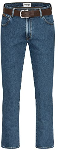 Wrangler Stretch Herrenjeans mit Gürtel in schwarz oder braun (W44/L30, Stonewash + brauner Gürtel)