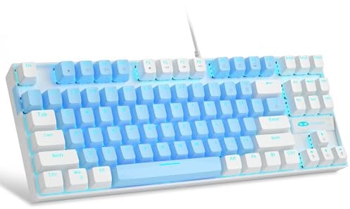 MageGee 75% Mechanische Gaming-Tastatur mit blauem Schalter, LED-Tastatur mit blauer Hintergrundbeleuchtung, kompakte TKL kabelgebundene Computertastatur für Windows Laptop PC Gamer,Blau/Weiß