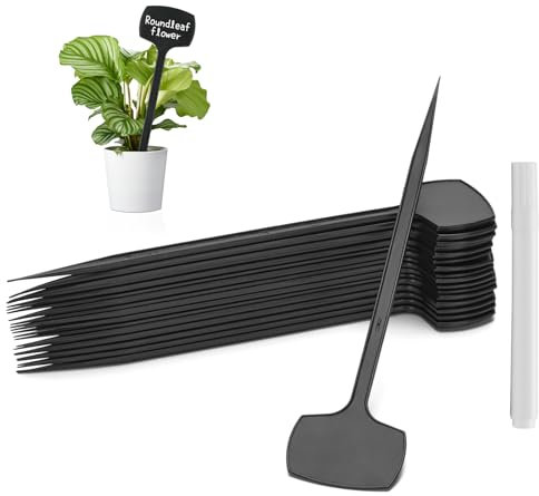 KINGLAKE 50Pcs Large Plastic Plant Labels Outdoor, 28.5x6.5cm Super Thick Black Garden Tags, Tall Vegetable Markers T-Type