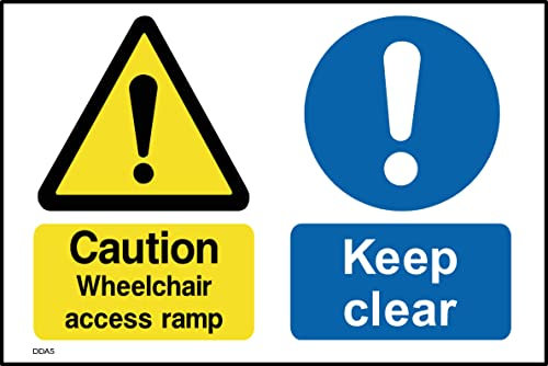 Caution Wheelchair Access Ramp Keep Clear Sign - 300mm x 200mm - Self Adhesive Sticker (DDA5)