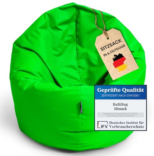 BuBiBag Riesensitzsack, Sitzsack für Erwachsene - Outdoor Sitzsäcke Indoor Beanbag - Sitzkissen für Kinder und Erwachsene (155 cm, Neongrün)