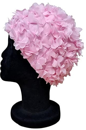 Blue Reef Vierge Floral Bonnet de bain classique rétro 3D pour femme Couleur unie Joli élégant Vintage Bonnet de bain Taille unique Adulte Rose pastel