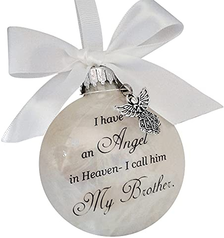 Weihnachten Gedenkkugeln Ornamente Federkugel I Have an Angel in Heaven mit Engel Transparenter Weihnachtskugel Ornament,Weihnachtsschmuck Hängender Anhänger Gedenken an geliebte Menschen,Bruder