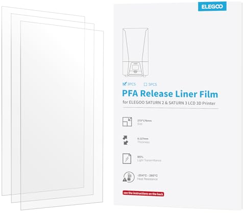 ELEGOO PFA FEP V2.0 Release Film 3PCS 3D Drucker Zubehör Ersatzteile für ELEGOO Saturn 2/Saturn 3/ Saturn 4 Ultra Resin 3D Drucker 273 x 176 MM und 0.127mm Dicke mit 95 Prozent Lichtdurchlässigkeit