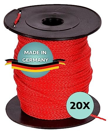 AWOTEX Maurerschnur Rot 1,00 mm I 20 Rollen à 100 Meter I Richtschnur langlebig & reißfest I Polypropylen Bauschnur auf PVC Rolle I kompatibel mit Wasserwaage & Maurerschnur-Halter