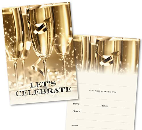 Party Invitations Pack of 36. Champagne Themed Invitation with Matching envelopes. 120 x 172mm. Party Invites, Birthday Party Invitations. Designed and Printed in UK.
