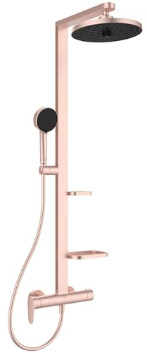 Ideal Standard ALU + Colonne de Douche Mécanique, Aluminium recyclé, Eco-responsable, Pomme de Douche Orientable 26 cm, Douchette 2 Jets 10 cm, Rose brossé, BD584RO