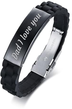 BCughia Personalisierte Armband Männer, Armband Männer Silikon Erkennungsmarke mit Gravur Dad I Love You Armbänder 18 22.5x1.6cm