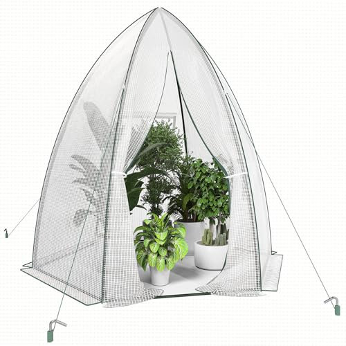 UDPATIO Überwinterungszelt Foliengewächshaus 160x180cm, Gewächshaus für Pflanzen, Rolltür mit Reißverschluss und Mesh-Fenster, PE-Plane Pflanzenhaus, wetterfest Pflanzenschutz Winterschutz