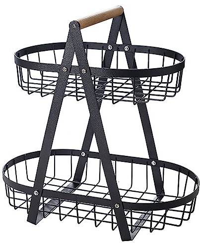 JUVEL Fruteros de Cocina Modernos Cesta de Frutas Desmontable de 2 Niveles Soporte de Frutero de Metal para decoración de cocina, verduras, frutas, aperitivos