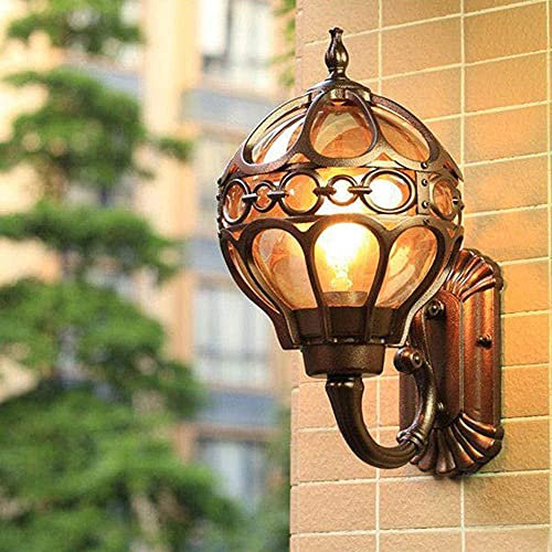 Außenwandleuchte E27 IP44 Aussenlampen Wandleuchten Vintage Kugel Design Bronze Wandlampe Innen Außen Terassenleuchten Garten Haus Eingang Terrassen Balkon Flur Beleuchtung Lampe (Gold - klein)