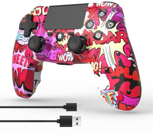Controller wireless per PS4, Gamepad remoto senza fili con/doppia vibrazione / 6 assi sensore di movimento/funzione audio, controller di gioco ampiamente compatibile con PS4 / PC/iOS (Graffiti)