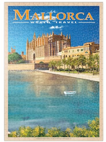 MyPuzzle Palma de Mallorca, Spanien - Die Bezaubernde Kathedrale Santa Maria am Meer, Vintage Travel Poster - Premium 500 Teile Puzzle - MyPuzzle Sonderkollektion von Havana Puzzle Company