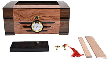 Humidor Zigarren Humidor Zedernholz Klassische Holzkorn Doppelschicht Zigarren Behälter Große Kapazität Aufbewahrungsbox mit Hygrometer Luftbefeuchter Trenner Schlüssel für 100 Zigarren