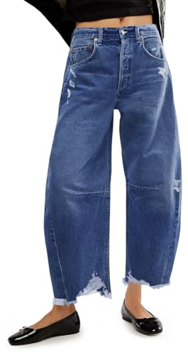 Cicy Bell - Vaqueros Anchos para Mujer, Corte Holgado Boyfriend, bajo por Encima del Tobillo sin rematar, Azul, 10 US