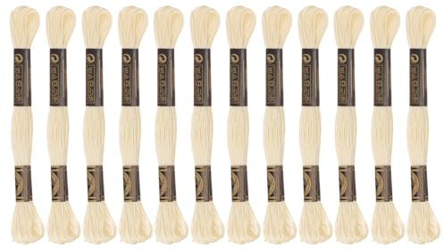 sourcing map 12 Stränge Stickgarn à 8m Lang Baumwolle Thread für Stickprojekte Armbänder Basteln Embroidery Kreuzstich Häkeln (Creme)