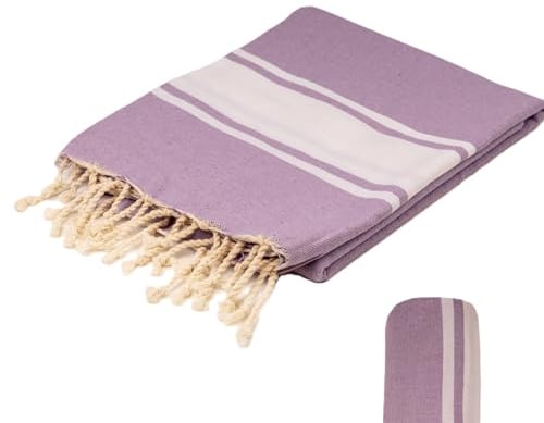 Sandrella | Hamamtuch | Recycelte Baumwolle | Sauna-, Yoga-, Dusch-, Bade- & Strandtuch | 90x170cm | Lila/Weiß