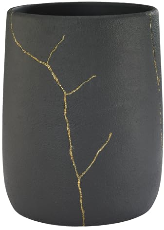 Nicole Miller – Abfalleimer, dekorativer Mülleimer, Badezimmerzubehör aus Kunstharz (Sydney Collection, Schwarz/Gold)